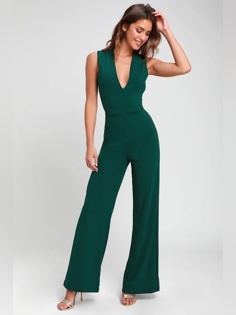 Lulus Thinking Out Loud Hunter Green Backless Jumpsuit Small NWT